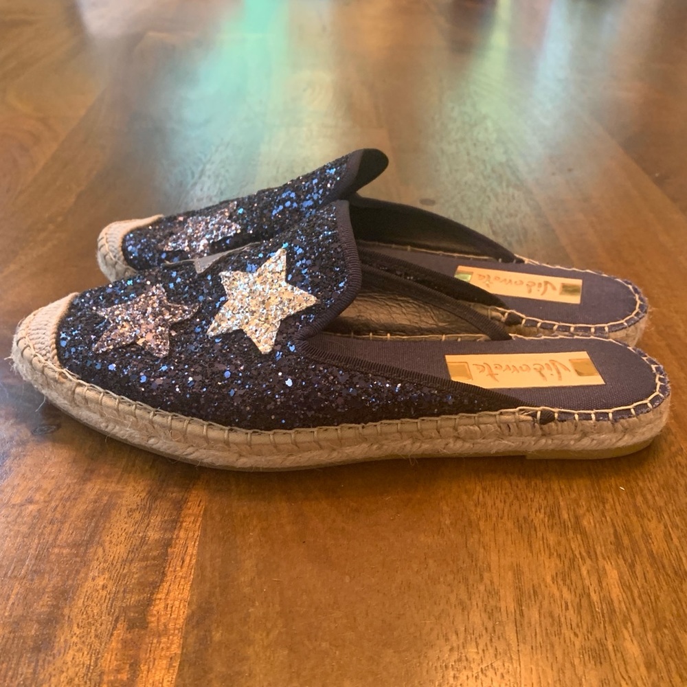 Vidorreta glitter mules espadrilles with stars EUC